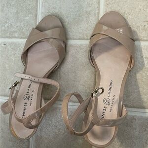 Chinese Laundry Tan Strappy Sandals with Ankle Strap